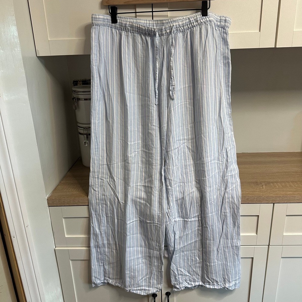 Cozy Earth Pajama Pants Women XL Blue White Striped Lightweight Wide Leg Coastal